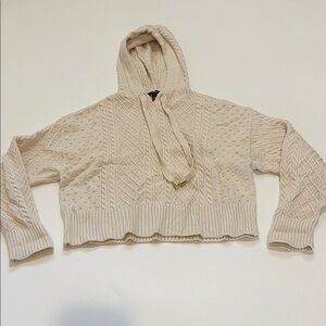 Aqua Cream Knit Cropped Hoodie